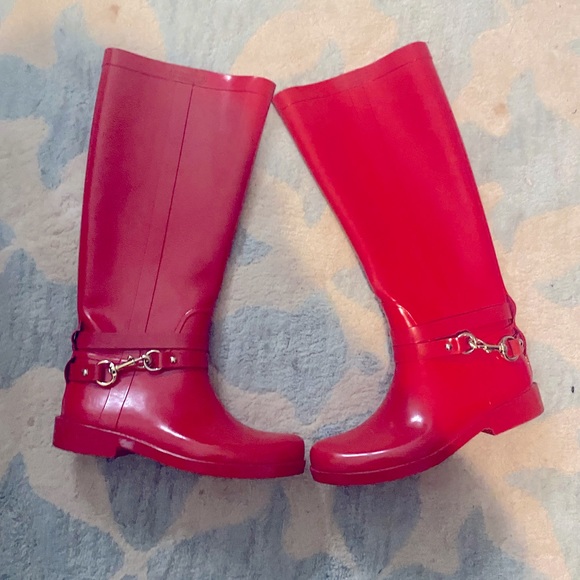 Red COACH rain boots in excellent condition